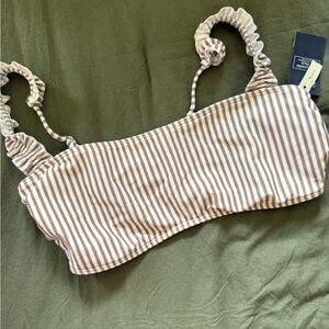 Striped Brown and White Bikini Top